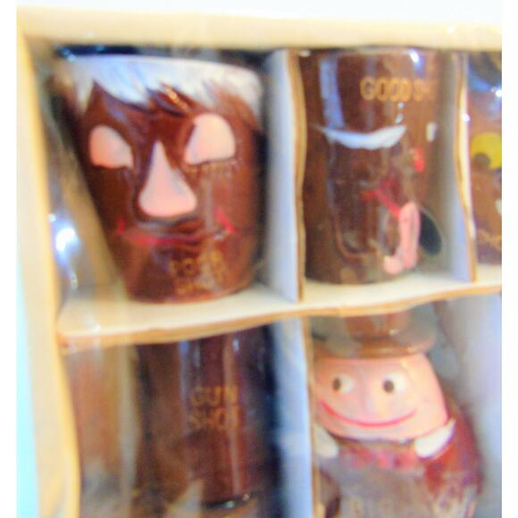 Redware Shot Glasses 8 Clay Pottery Cartoon Bar Cups Big Shot Longshot Dbl Shot - Picture 6 of 12